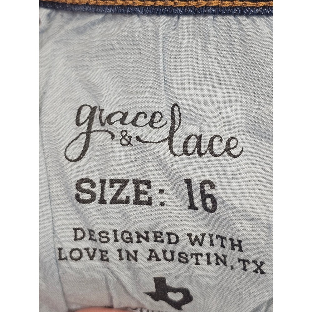 Grace and Lace Jeans Women 16 Blue Solid Straight Leg Stretch Denim Dark Wash - Picture 4 of 5